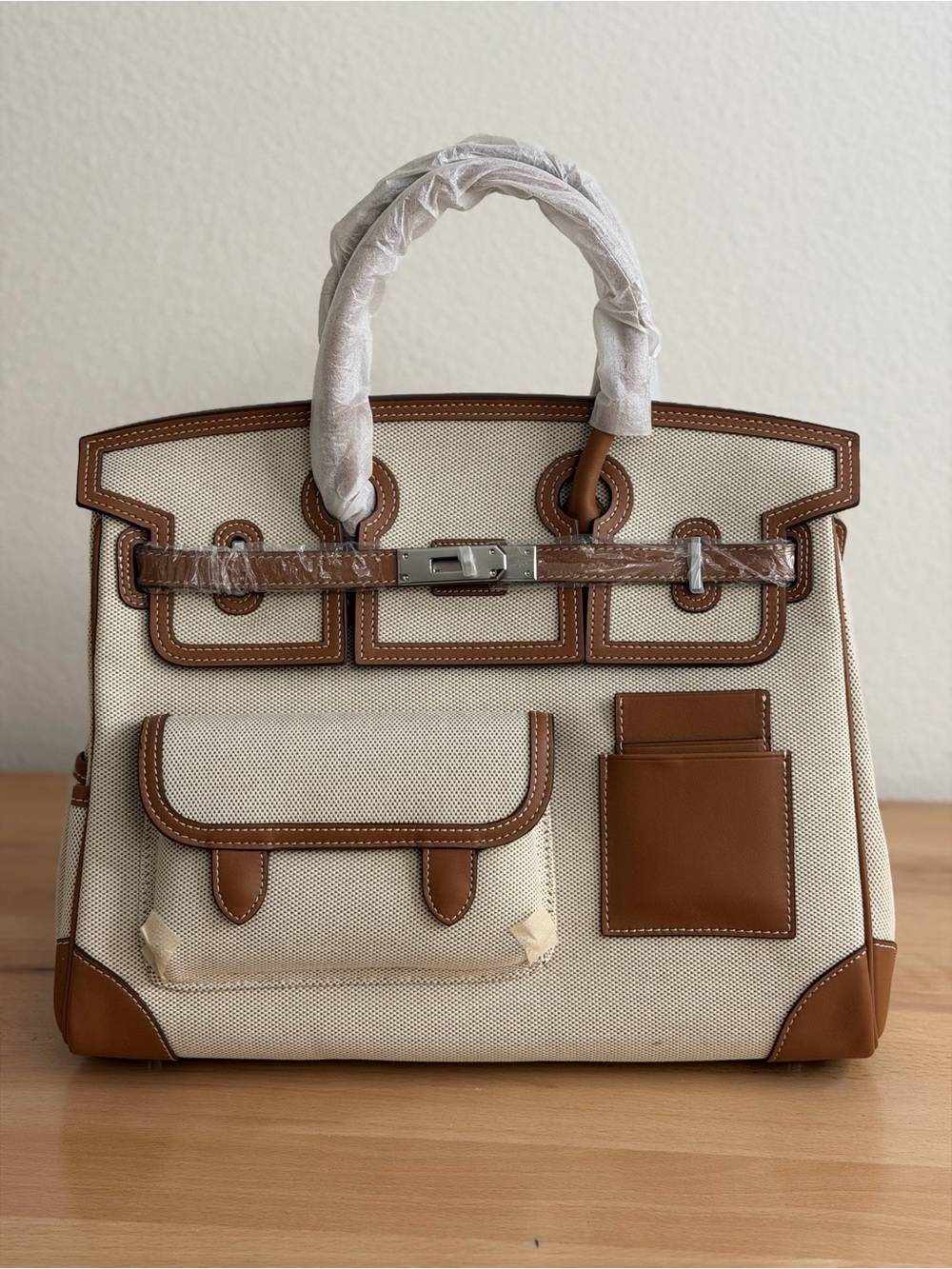 H Birkin Cargo 35 Gold Swift Gold-Ecru Toile H Canvas PHW sold out runway travel - Picture 6 of 14